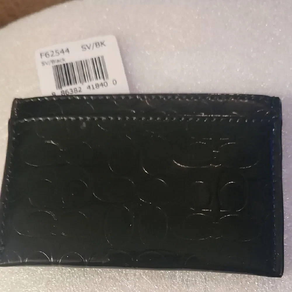 Coach Glossy Black Embossed Card Holder